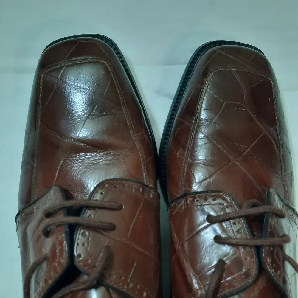 Giorgio Brutini Mens 10.5M Derby Dress Shoes Brown Leather Snake Oxford Lace Up